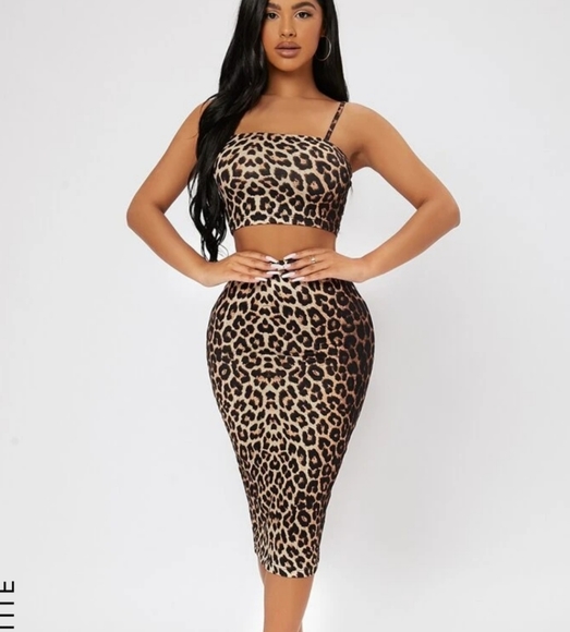 Leopard Print Cami Top & Pencil Skirt - Picture 1 of 5